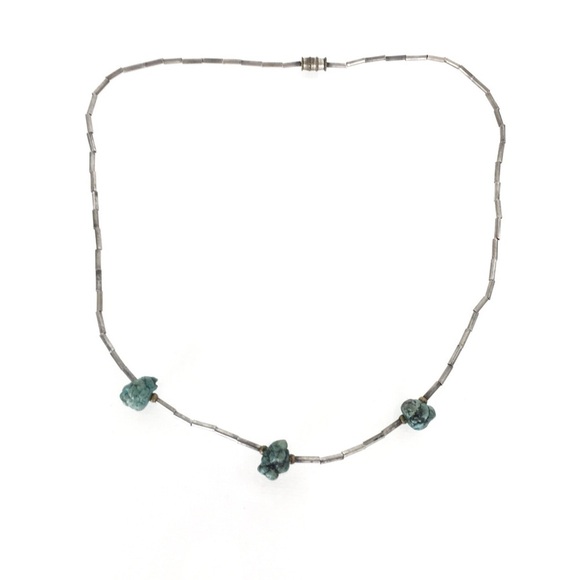 Vintage Jewelry - Vintage Bubble Gum Turquoise Sterling Silver Necklace Beaded Old Estate Jewelry